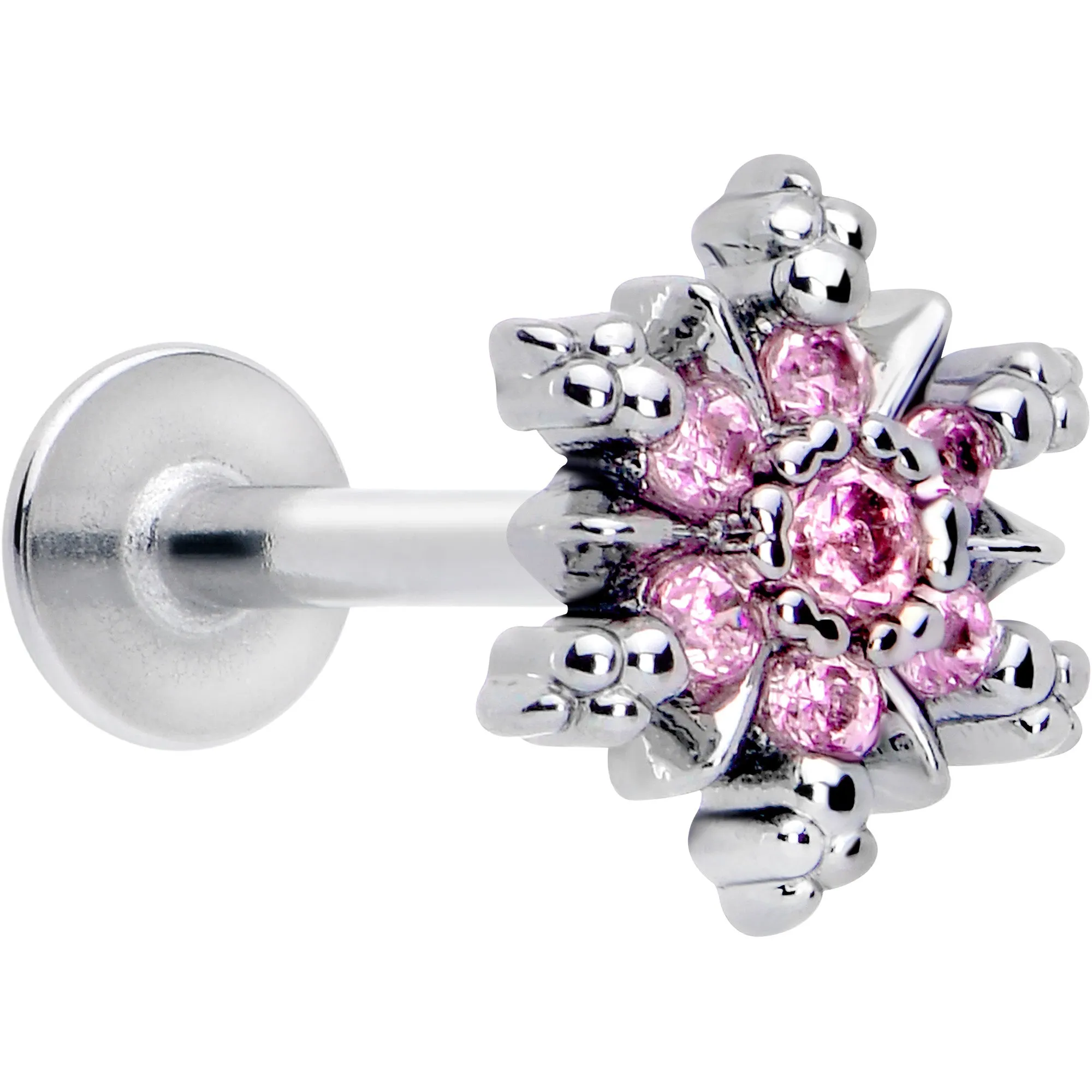 16 Gauge 5/16 Pink CZ Gem Glam Snowflake Labret Monroe Tragus