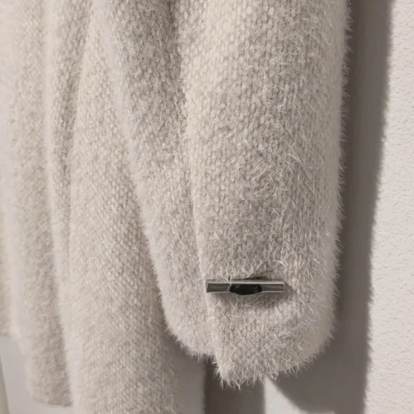 Calvin Klein belted asymmetrical furry off white coat jacket, size L, like new!