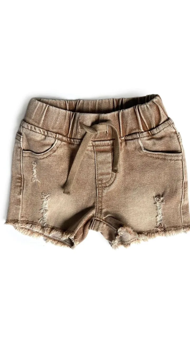 CUT OFF DENIM SHORTS - CAMEL