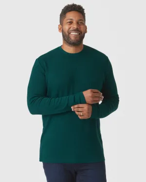 Evergreen Heather Waffle Long Sleeve Crew Neck