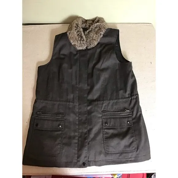 J Jill Women Vest with Fur Trim Collar Sz. Lrg Brown EUC  Winter layering piece