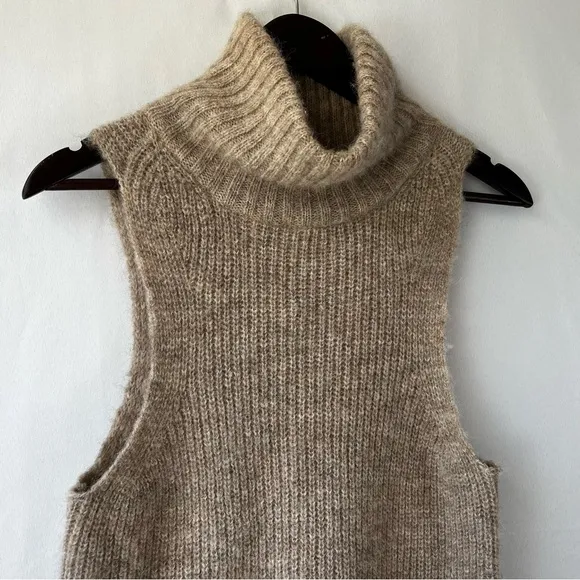 Joie Women's SMALL Tan Sleeveless Turtleneck Sweater Alpaca Nylon Blend