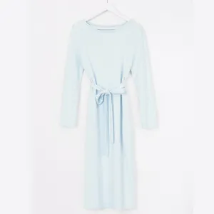 Light Blue Sashes Women Dress Winter 2017 New Solid Long Sleeve Mid-Calf Straight Dresses O-Neck Casual Vestidos Preppy Style