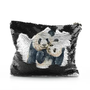 Personalised Sequin Zip Bag with Welcoming Text and Embracing Mum and Baby Pandas