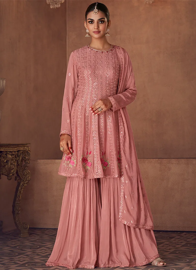 Pink Sequence Embroidery Festive Gharara Style Suit