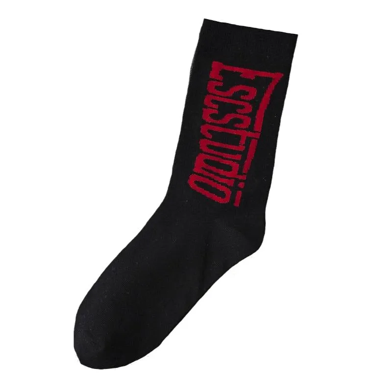 "STUDIO" Chaussettes Blanches Noires Montantes Streetwear - URB1™