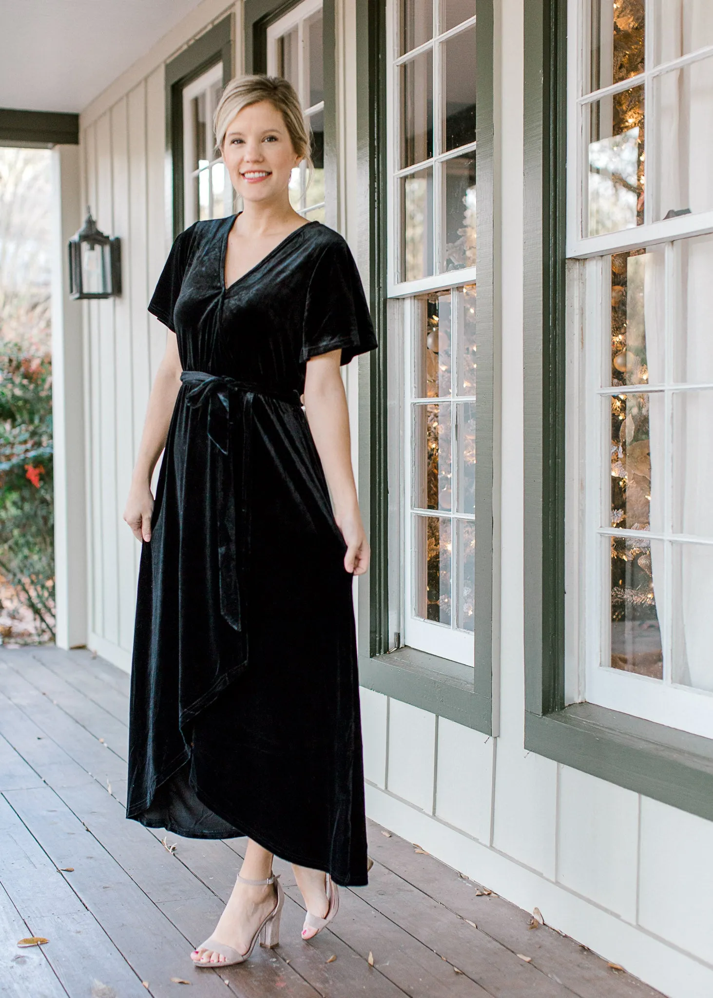 X Elegance Black Velvet Wrap Dress